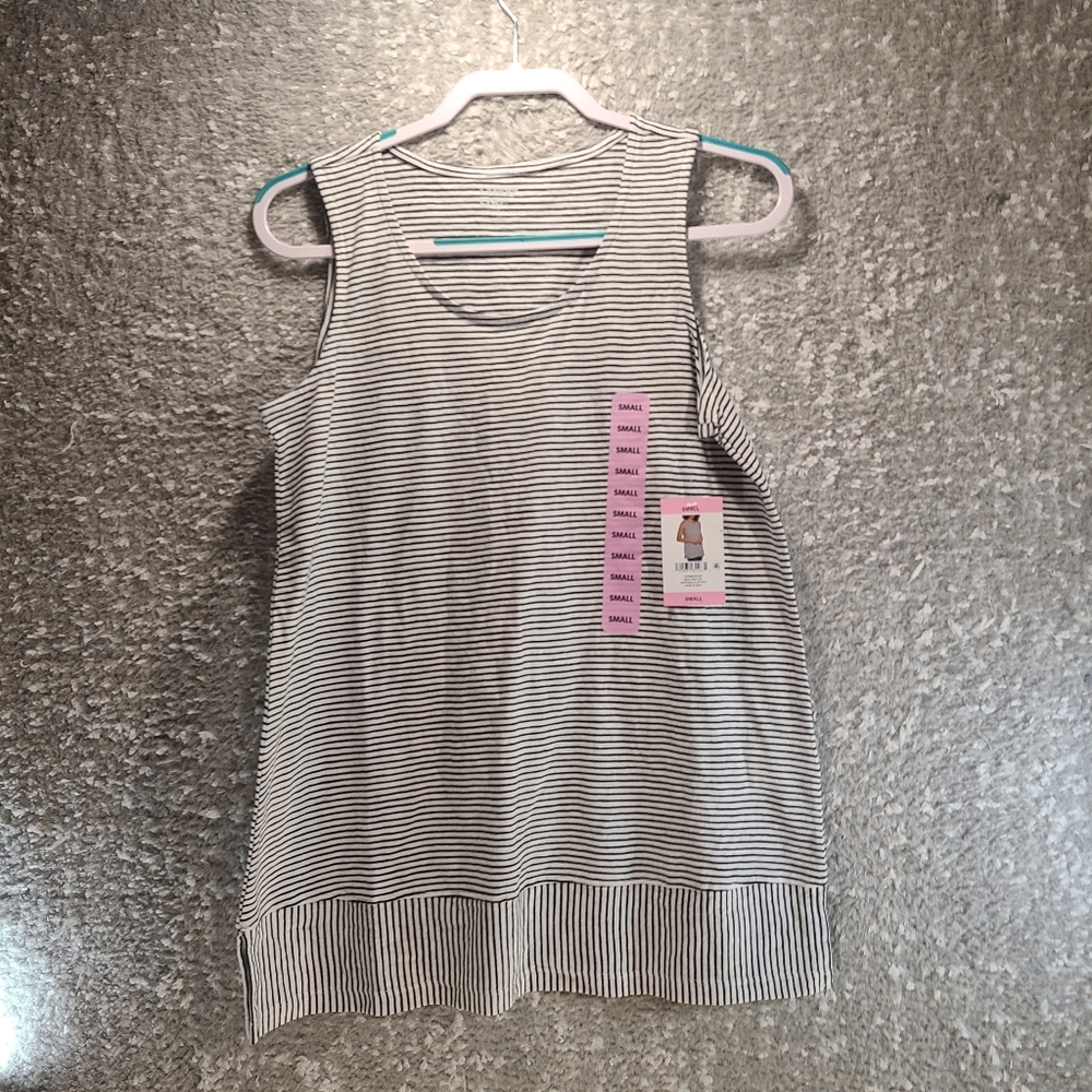 Lands End Swing Tunic Tank Top S, 4, 6 Cotton Black White Striped Sleeveless NWT